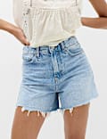 High Waisted Raw Hem Denim Shorts