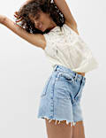 High Waisted Raw Hem Denim Shorts