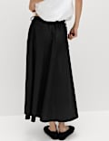 Pure Cotton Poplin Tie Side Midi Skirt