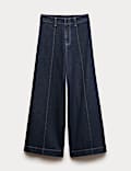 Cotton Rich Denim Pintuck Wide Leg Jeans