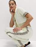Linen Rich Side Detail Wide Leg Trousers