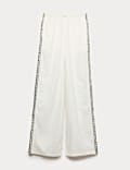 Linen Rich Side Detail Wide Leg Trousers