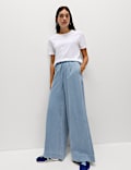 Lyocell Blend Pull On Wide Leg Trousers