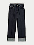Mid Rise Wide Leg Turn Up Jeans