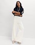 Cotton Blend Cosy Rib Pintuck Wide Leg Trousers