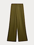 Cotton Blend Cosy Rib Pintuck Wide Leg Trousers