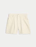 Denim Pleat Front Shorts
