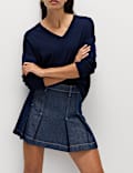 Cotton Rich Denim Pleated Mini Skirt