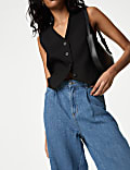 Linen Blend High Waisted Wide Leg Jeans