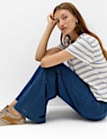 Denim Elasticated Waist Wide Leg Trousers