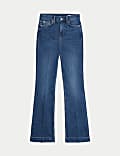 High Waisted Crease Front Slim Flare Jeans