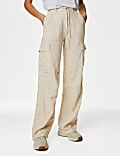 Linen Rich Straight Leg Cargo Trousers