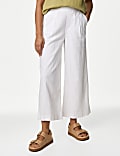 Linen Rich Wide Leg Cropped Trousers