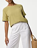 Linen Rich Wide Leg Cropped Trousers