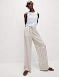 Linen Blend Wide Leg Trousers