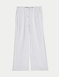 Linen Blend Wide Leg Trousers