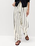 Seersucker Striped Barrel Leg Trousers