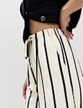 Seersucker Striped Barrel Leg Trousers