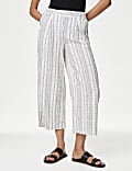 Linen Rich Striped Cropped Wide Leg Trousers