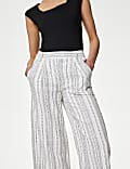 Linen Rich Striped Cropped Wide Leg Trousers