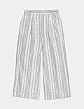 Linen Rich Striped Cropped Wide Leg Trousers