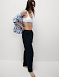 Linen-Rich Drawstring Tapered Trousers
