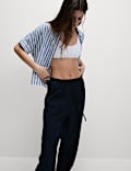 Linen-Rich Drawstring Tapered Trousers