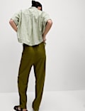 Linen-Rich Drawstring Tapered Trousers