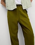 Linen-Rich Drawstring Tapered Trousers