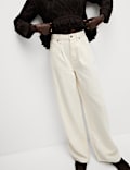 Linen Blend Denim Wide Leg Trousers