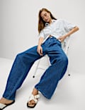 Linen Blend Denim Wide Leg Trousers