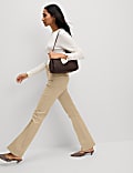 High Waisted Crease Front Slim Flare Jeans