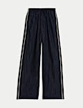 Cotton Rich Denim Side Stripe Wide Leg Trousers