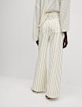 Pure Cotton Striped Wide Leg Trousers