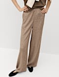 Broek met wijde pijpen, elastische tailleband en structuurdessin
