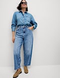 High Waisted Carrot Leg Ankle Grazer Jeans