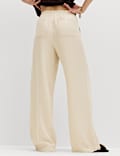 Drawstring Wide Leg Trousers with Linen