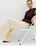 Drawstring Wide Leg Trousers with Linen