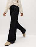 Drawstring Wide Leg Trousers with Linen