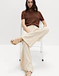 Seersucker Pull On Wide Leg Trousers