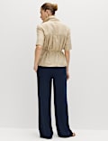 Drawstring Wide Leg Trousers with Linen