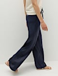 Satin Drawstring Wide Leg Trousers