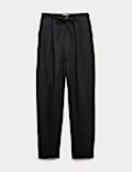 Pure Linen Pleat Front Belted Tapered Trousers