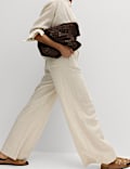Linen Rich Drawstring Wide Leg Trousers
