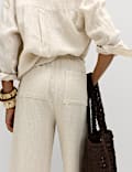 Linen Rich Drawstring Wide Leg Trousers