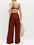 Linen Rich Drawstring Wide Leg Trousers