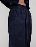 Linen Rich Wide Leg Cropped Trousers