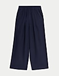 Linen Rich Wide Leg Cropped Trousers