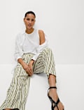 Linen Rich Wide Leg Cropped Trousers