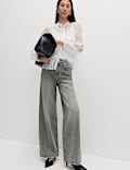 Mid Rise Seam Front Wide Leg Jeans